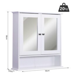 Rackhams Wall-mounted Cabinet Mirror Door Bathroom Organiser Living Room White - White - thumbnail 5