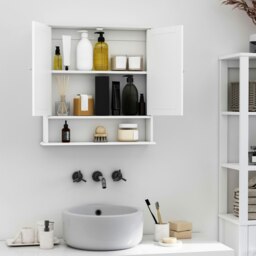 Rackhams Wall-mounted Cabinet Mirror Door Bathroom Organiser Living Room White - White - thumbnail 3