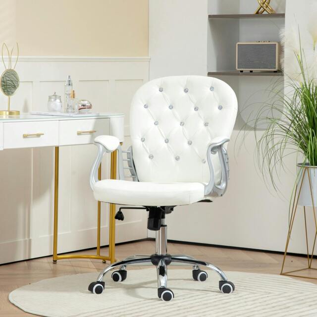 Rackhams Office Chair PU Diamante Padded Ergonomic 360° Swivel White - White