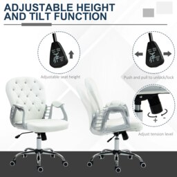 Rackhams Office Chair PU Diamante Padded Ergonomic 360° Swivel White - White - thumbnail 4