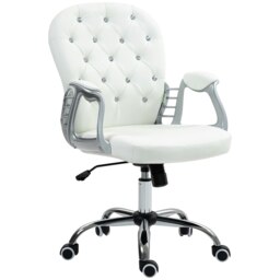 Rackhams Office Chair PU Diamante Padded Ergonomic 360° Swivel White - White - thumbnail 3