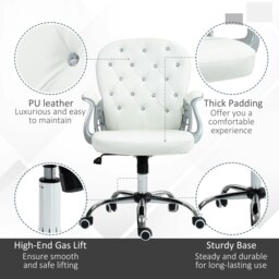 Rackhams Office Chair PU Diamante Padded Ergonomic 360° Swivel White - White - thumbnail 5