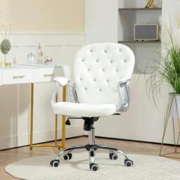 Rackhams Office Chair PU Diamante Padded Ergonomic 360° Swivel White - White - thumbnail 1