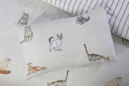 Rackhams Purrrfect Reversible Duvet Cover Set Cats and Stripes Bedding Natural - Natural - King - thumbnail 2