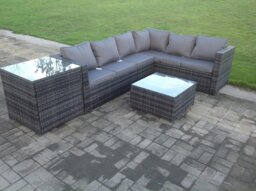 Rackhams Rattan Corner Sofa Set Garden Furniture With Coffee Tall Table And Side Table - thumbnail 2