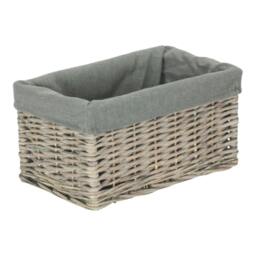 Rackhams Grey Wash Grey Cotton Lined Willow Storage Baskets - Small - Wicker - Grey - thumbnail 1