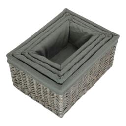 Rackhams Grey Wash Grey Cotton Lined Willow Storage Baskets - Small - Wicker - Grey - thumbnail 4
