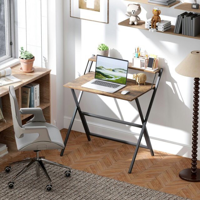 Rackhams 70 cm Folding Computer Desk for Small Spaces Bedroom Natural - Rustic Brown - 81.5W x 62D x 86.5H cm - image 1