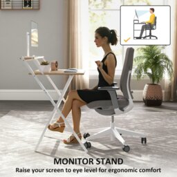 Rackhams 70 cm Folding Computer Desk for Small Spaces Bedroom Natural - Rustic Brown - 81.5W x 62D x 86.5H cm - thumbnail 5