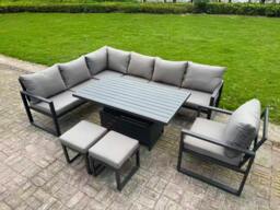 Rackhams 9 Seater Aluminium Garden Furniture Sets with Adjustable Rising Dining Table, 2 Footstools, Corner Sofa - Dark Grey - thumbnail 2