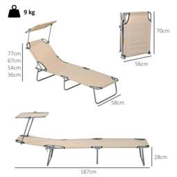 Rackhams Outdoor Foldable Sun Lounger Set of 2, 4 Level Adjustable Backrest Reclining Sun Lounger Chair with Angle Adjust Sun Shade Awning, Sand - thumbnail 3