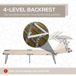 Rackhams Outdoor Foldable Sun Lounger Set of 2, 4 Level Adjustable Backrest Reclining Sun Lounger Chair with Angle Adjust Sun Shade Awning, Sand - thumbnail 4