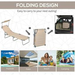 Rackhams Outdoor Foldable Sun Lounger Set of 2, 4 Level Adjustable Backrest Reclining Sun Lounger Chair with Angle Adjust Sun Shade Awning, Sand - thumbnail 5