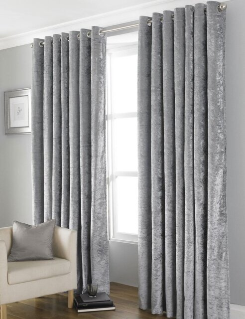 "Rackhams Euphoria Crushed Velvet Blackout Eyelet Curtains - Grey - 90 x 90"""