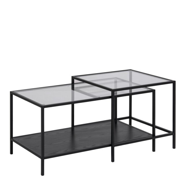 Rackhams Seaford Black Metal Coffee Table Set with Glass Top - 1 - Black - Black - image 1