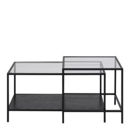 Rackhams Seaford Black Metal Coffee Table Set with Glass Top - 1 - Black - Black - thumbnail 2