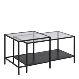 Rackhams Seaford Black Metal Coffee Table Set with Glass Top - 1 - Black - Black - thumbnail 3