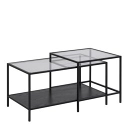Rackhams Seaford Black Metal Coffee Table Set with Glass Top - 1 - Black - Black - thumbnail 1