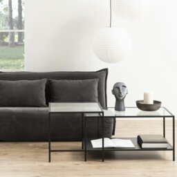 Rackhams Seaford Black Metal Coffee Table Set with Glass Top - 1 - Black - Black - thumbnail 4