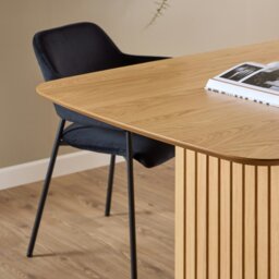 Rackhams Christo Dining Table in Oak 220x75cm including 6 Lima Dining Chairs with Armrest in Black - Black - No - Black - thumbnail 4