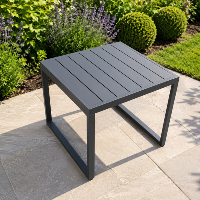 Rackhams Square Aluminium Garden Side Coffee Table for Patio, Balcony, Terrace, Swimming Pool - Dark Grey - image 1