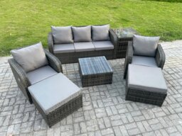 Rackhams Patio Garden Furniture Sets Wicker 7 Seater Outdoor Rattan Furniture Sofa Sets with Square Coffee Table Side Table 2 Big Footstool - thumbnail 2