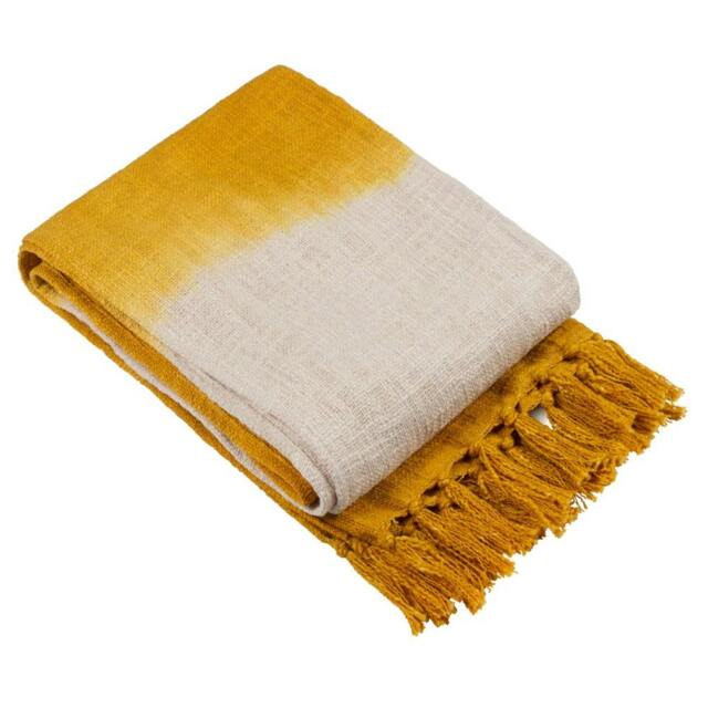 Rackhams Mizu Dip Dye Tassel Throw - Ochre - 170cm x 130cm - Ochre - 100% Cotton