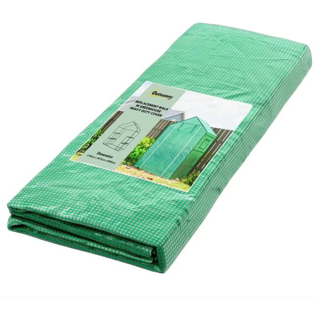 Rackhams Greenhouse Cover Replacement Walk-in PE Hot House Cover with Roll-up Door and Windows, 140 x 73 x 190cm, Green - image 1