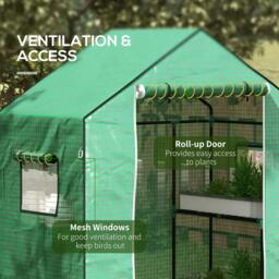 Rackhams Greenhouse Cover Replacement Walk-in PE Hot House Cover with Roll-up Door and Windows, 140 x 73 x 190cm, Green - thumbnail 5