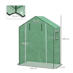 Rackhams Greenhouse Cover Replacement Walk-in PE Hot House Cover with Roll-up Door and Windows, 140 x 73 x 190cm, Green - thumbnail 2
