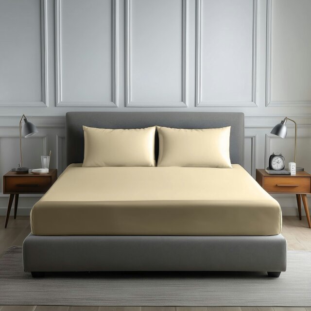 Rackhams Luxury 200TC Soft Touch Fitted Sheet Bed Linen 30cm Extra Deep Skirt - Super King - Cream - image 1