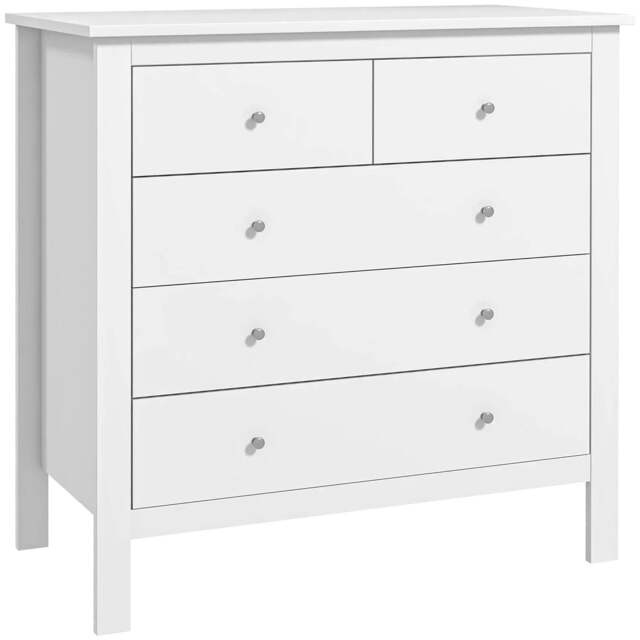 Rackhams 5 Drawer Dresser for Bedroom, Modern Chest of Drawers, Wide Storage Unit for Living Room, Hallway, Closet, White - image 1