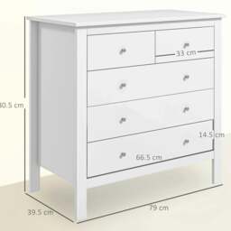 Rackhams 5 Drawer Dresser for Bedroom, Modern Chest of Drawers, Wide Storage Unit for Living Room, Hallway, Closet, White - thumbnail 3