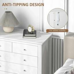Rackhams 5 Drawer Dresser for Bedroom, Modern Chest of Drawers, Wide Storage Unit for Living Room, Hallway, Closet, White - thumbnail 6