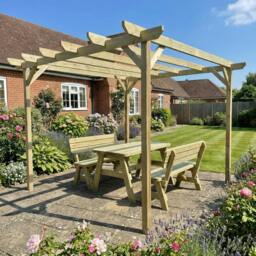 Rackhams Chamfered Wooden Garden Pergola Kit - Natural (Light Green) - 3.6m x 3.6m - thumbnail 5