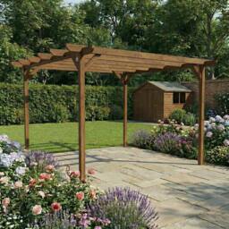 Rackhams Chamfered Wooden Garden Pergola Kit - Natural (Light Green) - 3.6m x 3.6m - thumbnail 4