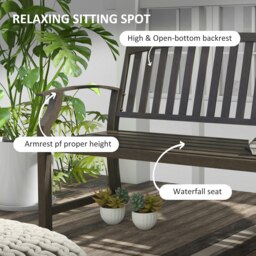 Rackhams Garden Bench with Slatted Seat and Backrest, Curved Armrest, Brown - Brown - Steel - 127cm x 60cm x 84cm - thumbnail 4