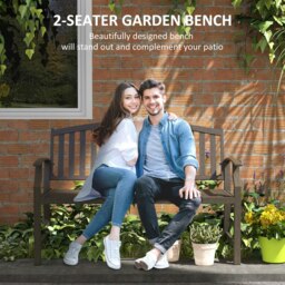 Rackhams Garden Bench with Slatted Seat and Backrest, Curved Armrest, Brown - Brown - Steel - 127cm x 60cm x 84cm - thumbnail 3