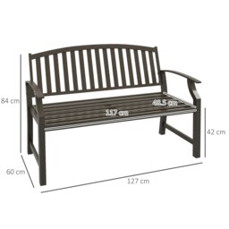 Rackhams Garden Bench with Slatted Seat and Backrest, Curved Armrest, Brown - Brown - Steel - 127cm x 60cm x 84cm - thumbnail 5