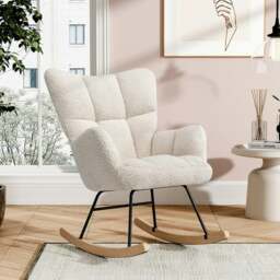 Rackhams 3ft Patchwork Upholstered Rocking Chair with Wooden Skates - White - thumbnail 1