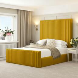 Rackhams Plush Velvet Aspire Bed Frame with Headboard - King - Yellow - thumbnail 1