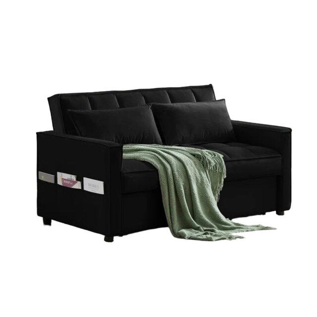Rackhams Madrid Velvet 2 Seater Pullout Sofa Bed in Black - 2 Seater - image 1