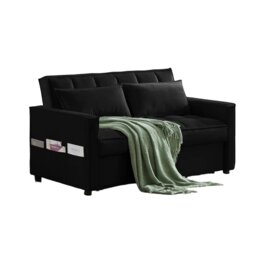 Rackhams Madrid Velvet 2 Seater Pullout Sofa Bed in Black - 2 Seater - thumbnail 1