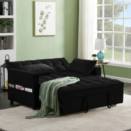 Rackhams Madrid Velvet 2 Seater Pullout Sofa Bed in Black - 2 Seater - thumbnail 2