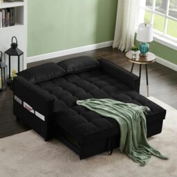 Rackhams Madrid Velvet 2 Seater Pullout Sofa Bed in Black - 2 Seater - thumbnail 3