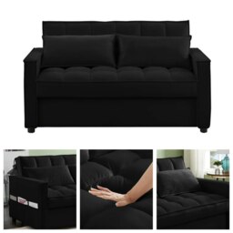 Rackhams Madrid Velvet 2 Seater Pullout Sofa Bed in Black - 2 Seater - thumbnail 4