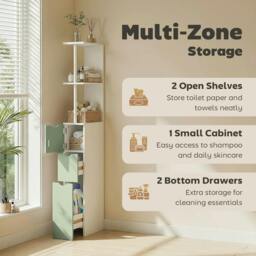 Rackhams Freestanding Bathroom Storage Cabinet with 2-Tier Shelf, Light Green - thumbnail 5