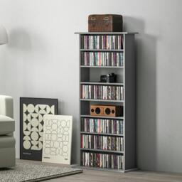 Rackhams CD Storage Unit DVD Tower Blu-ray Storage Shelf for Office, Natural - Grey - 58W x 24D x 126.3H cm - Particleboard - thumbnail 1
