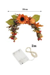 Rackhams Artificial Sunflower Swag Wreath with Pumpkins Halloween Hanging Decoration with Light - Orange - thumbnail 6
