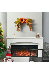 Rackhams Artificial Sunflower Swag Wreath with Pumpkins Halloween Hanging Decoration with Light - Orange - thumbnail 4